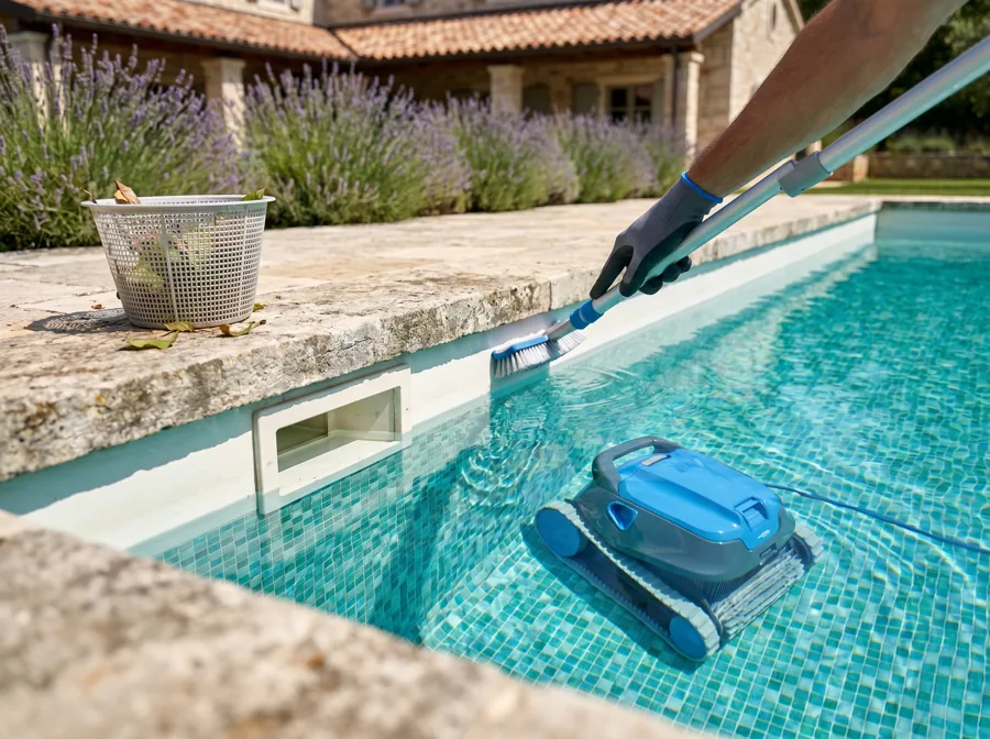 Nettoyage complet de piscine : bassin, ligne d'eau, skimmers